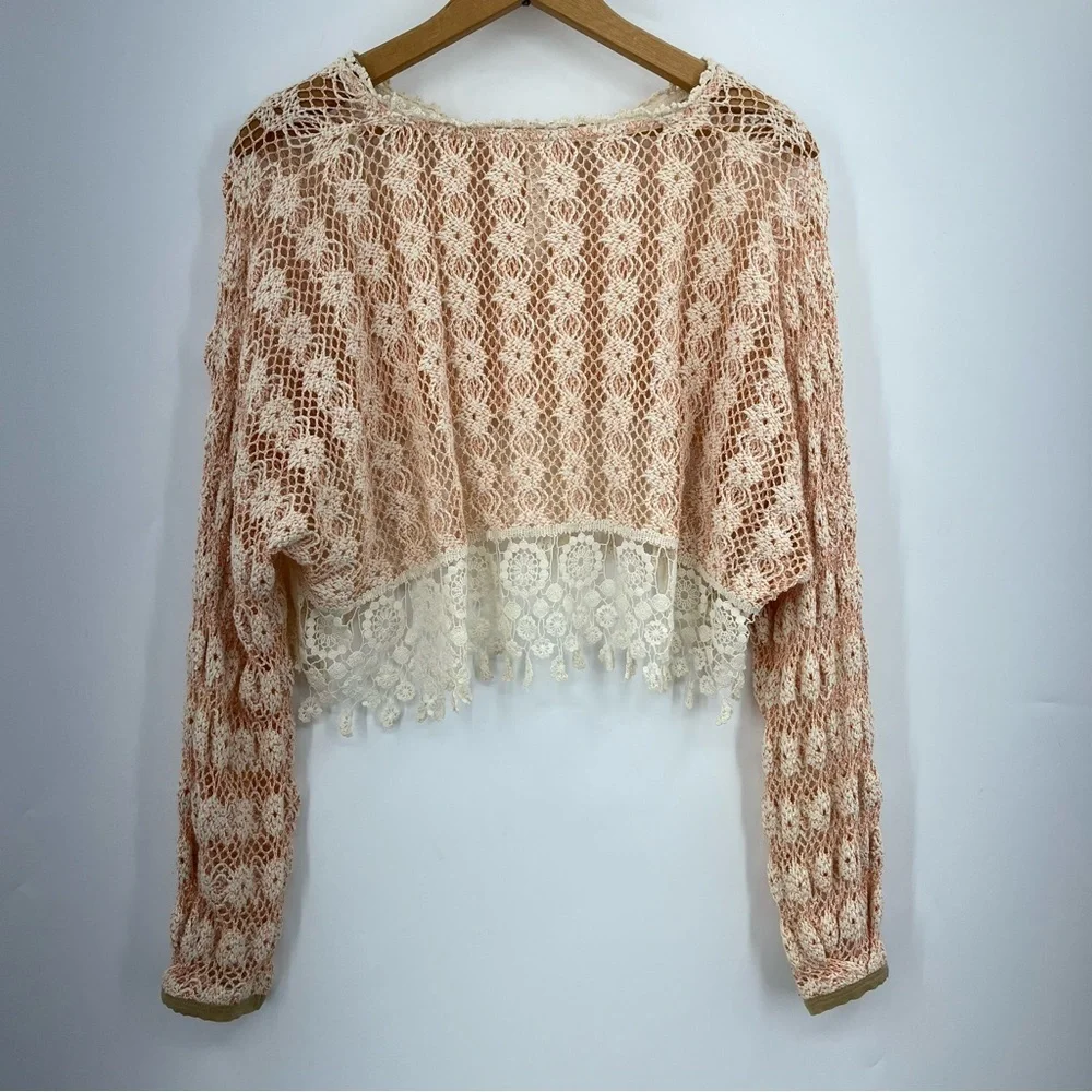 Free People S New Romantics Heirloom Rashele Cropped crochet Long Sleeve